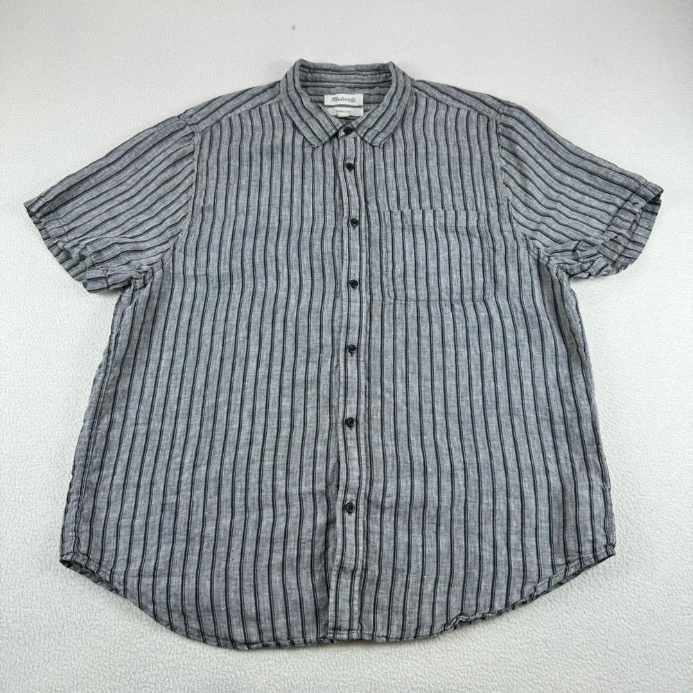 Madewell Gray Striped Casual Button Down Shirt